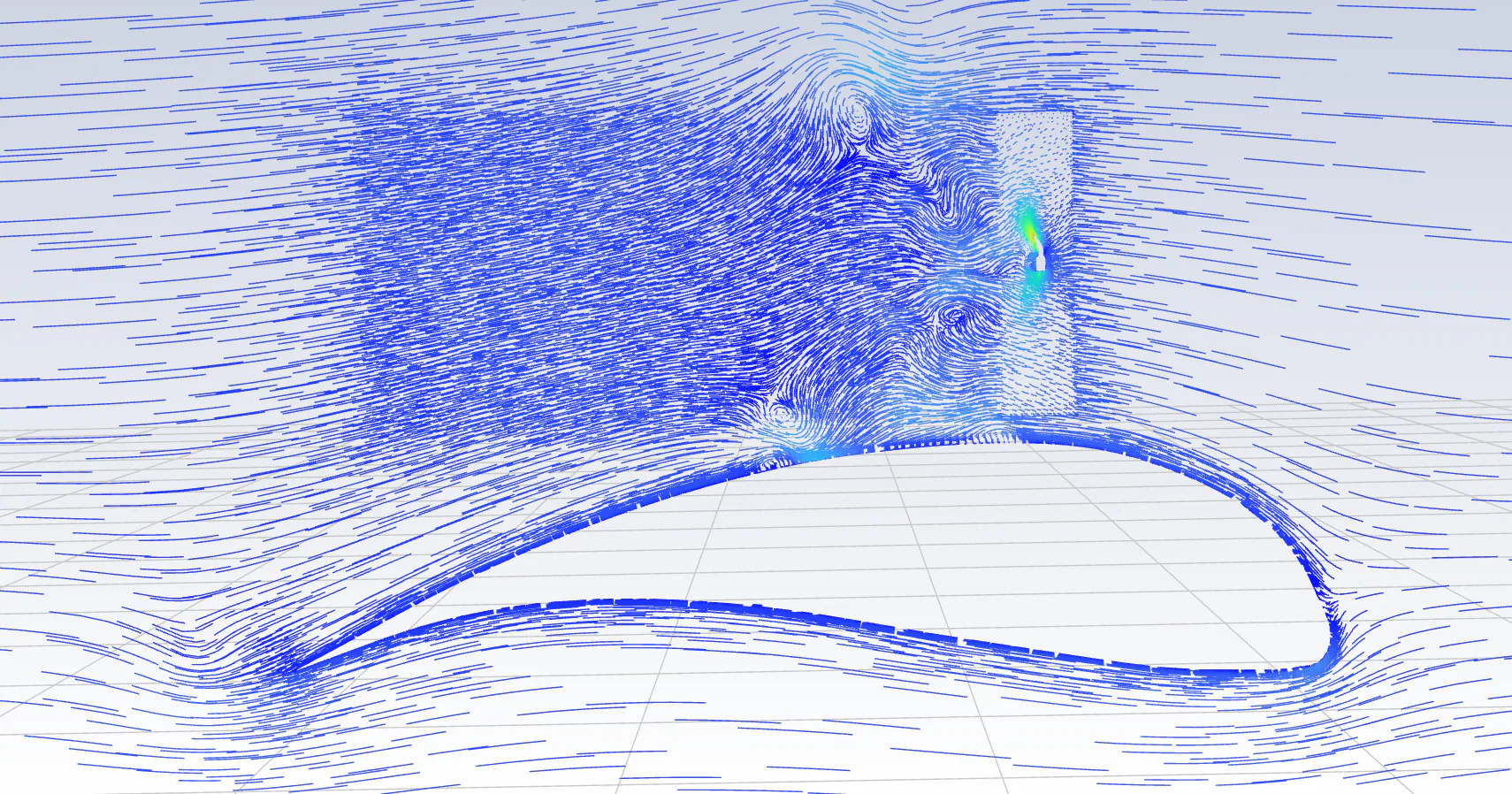 CFD streamlines around an airfoil and propeller region.